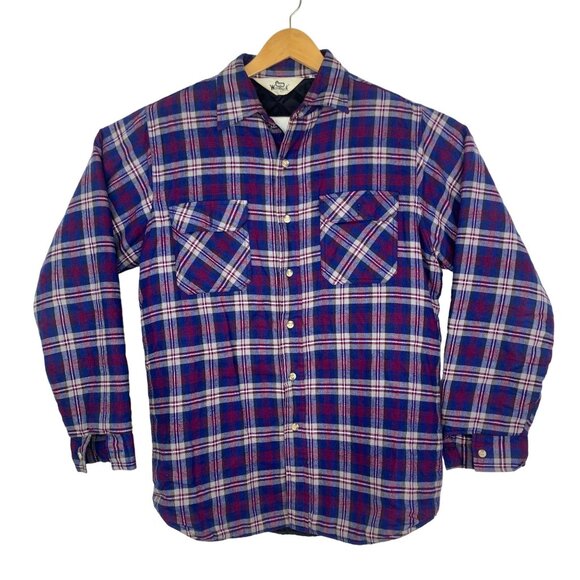 Vtg Woolrich Flannel Jacket Insulated Lined Button Up Large Lumberjack Blue Red - Picture 10 of 10